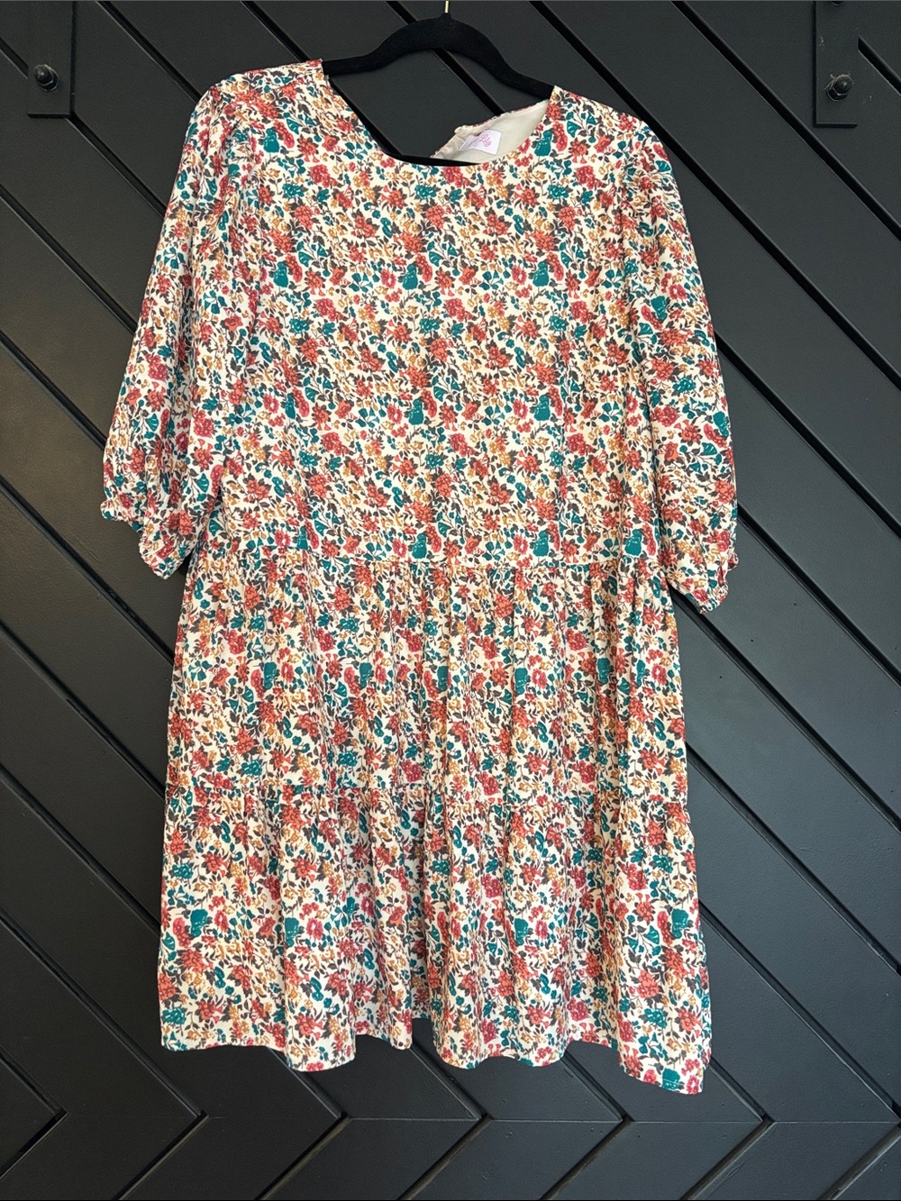 Pink Lily Cream Floral Mini Dress with Teal and Coral Print